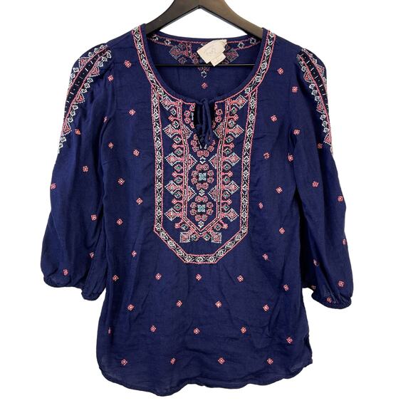 Vanessa Virginia Anthropologie US Size 0 Beaded Embroidered Blouse Top Blue - Picture 1 of 11